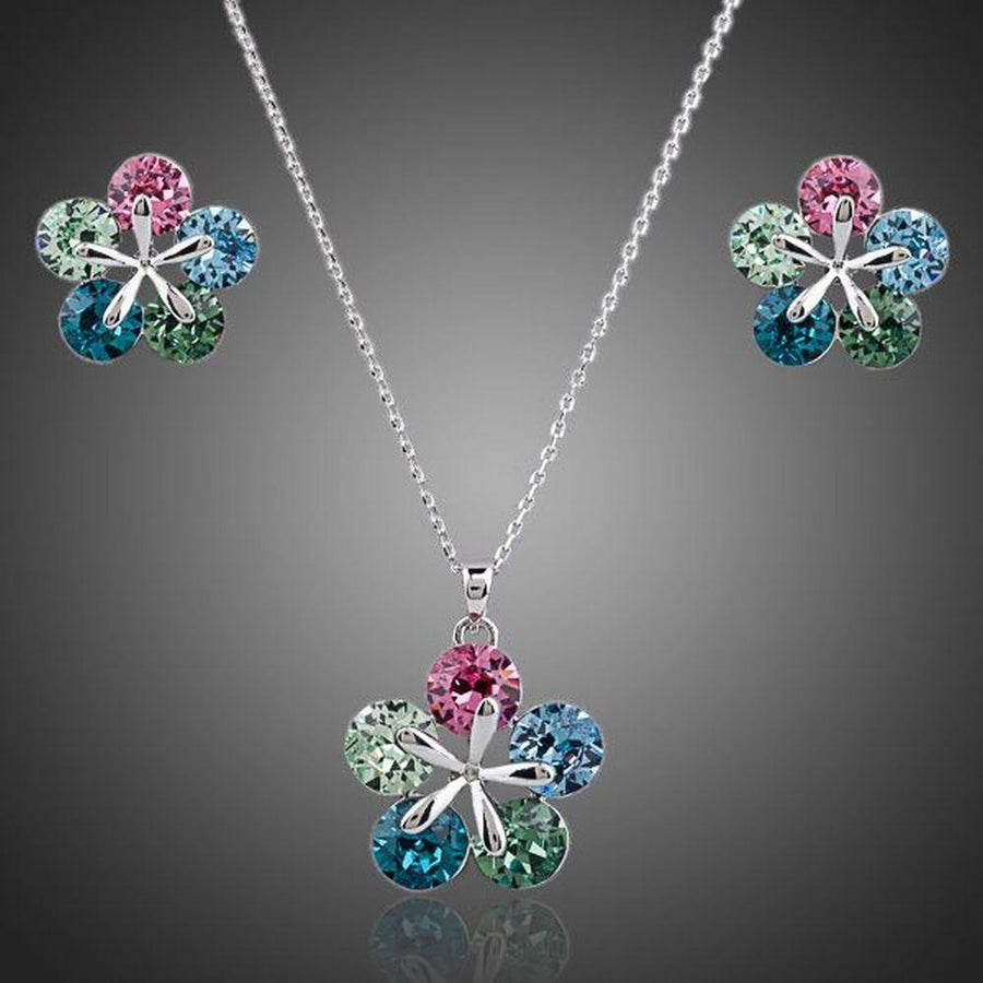 Khaista white gold multicolour floral Stellux necklace earrings set