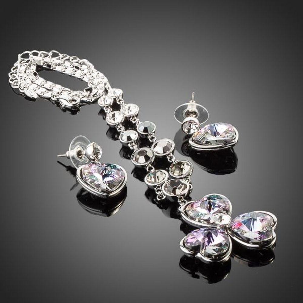 khaista white gold stellux austrian crystal heart drop earrings and flower pendant set image 4