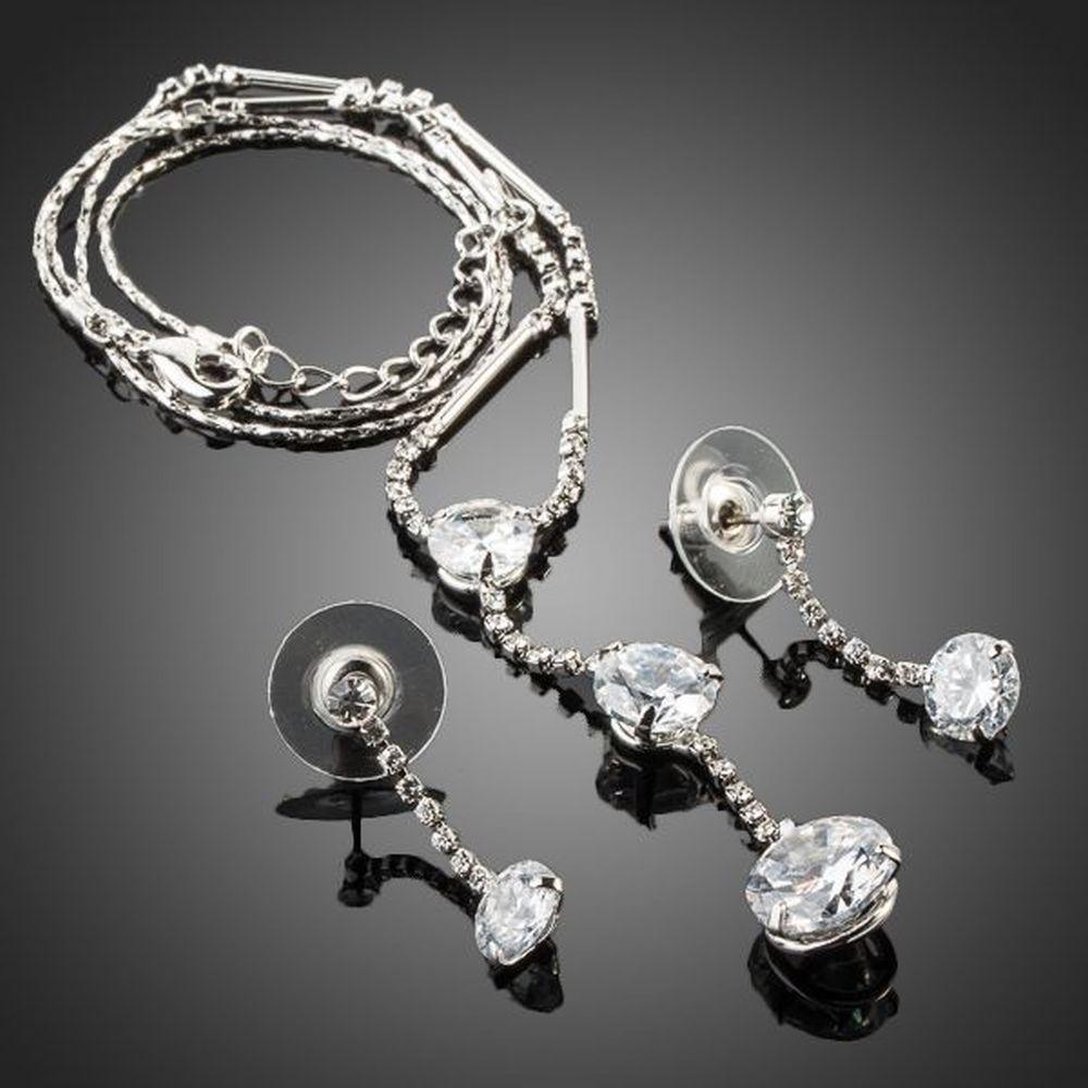 khaista white gold stellux austrian crystal water drop earrings and necklace jewelry set image 4