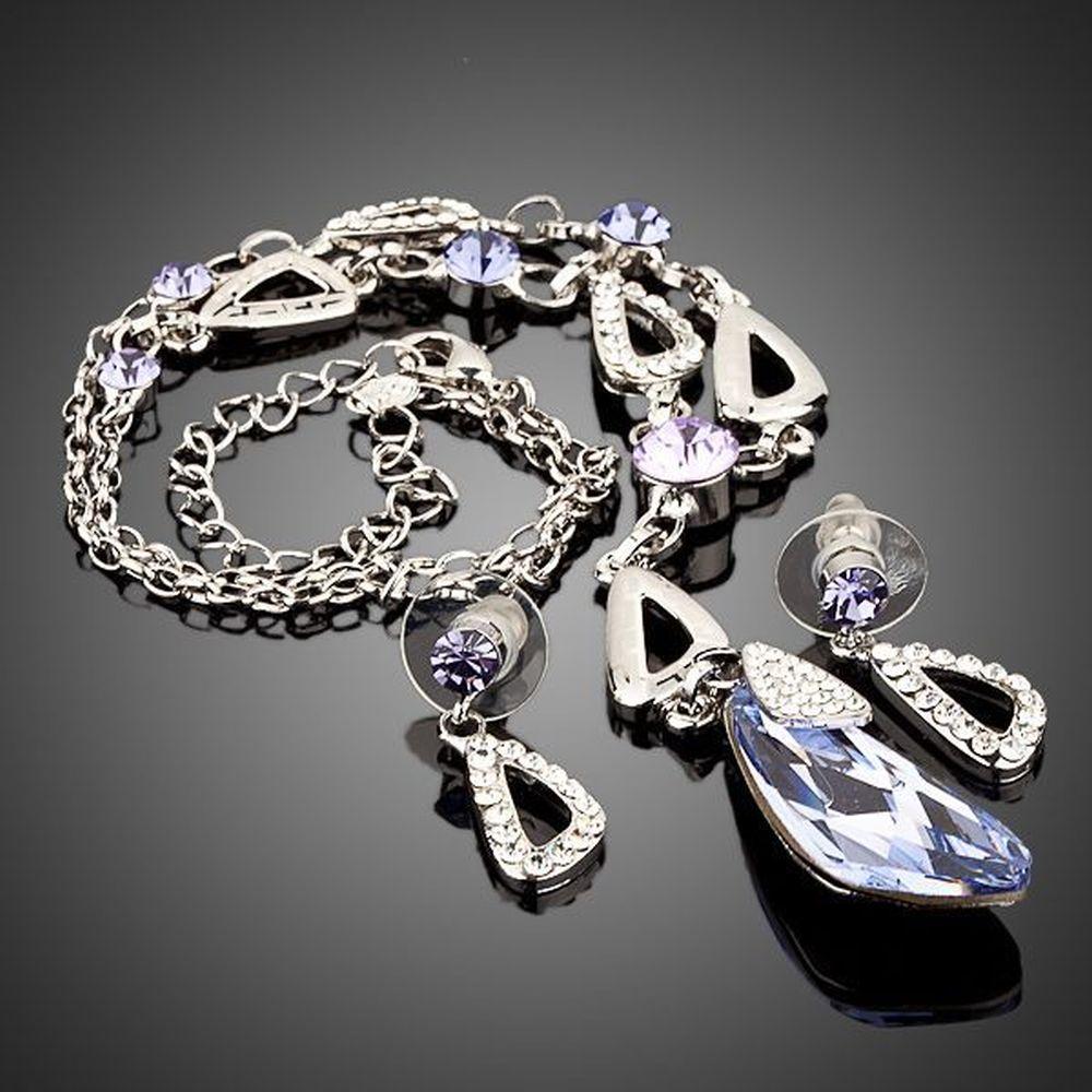 khaista white gold stellux drop earrings and water drop cubic zirconia necklace set image 4