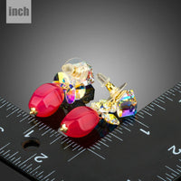 cube Stellux Austrian crystal drop earrings detail view by KHAISTA