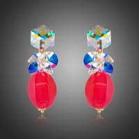 KHAISTA cube Stellux Austrian crystal drop earrings on white background