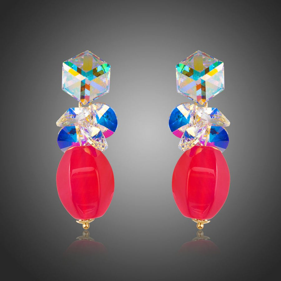 KHAISTA cube Stellux Austrian crystal drop earrings on white background