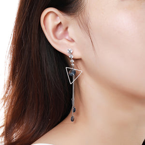 Geometric Blue Long Drop Earrings -KPE0374
