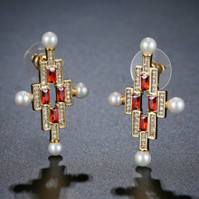 Load image into Gallery viewer, Red Cross Pearl Stud Earrings -KPE0387
