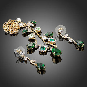 Green Cubic Zirconia Necklace + Earrings Sets -KJG0147