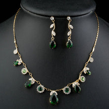 Load image into Gallery viewer, Green Cubic Zirconia Necklace + Earrings Sets -KJG0147
