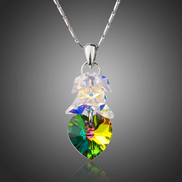 KHAISTA crystal heart pendant necklace on white background
