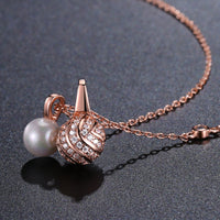 Pendant detail on KHAISTA pearl round ball CZ pendant necklace