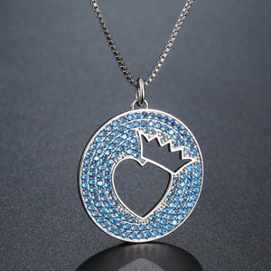 Light Blue Crown Love Heart Necklace KPN0272