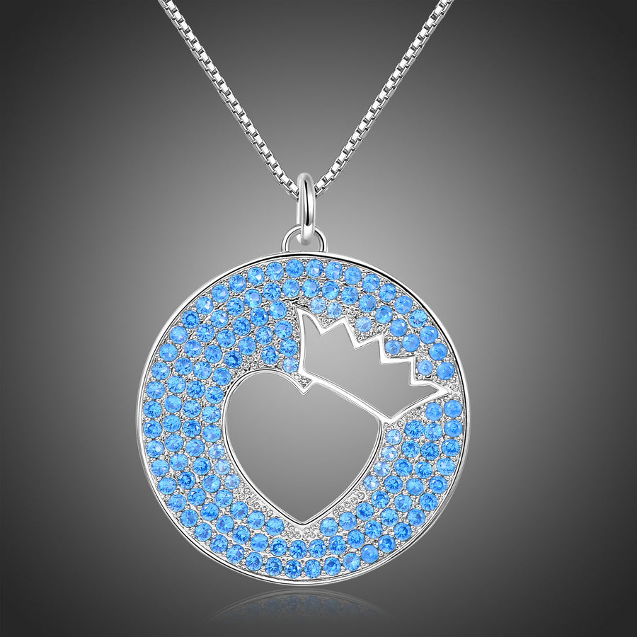 KHAISTA light blue crown heart necklace on white background