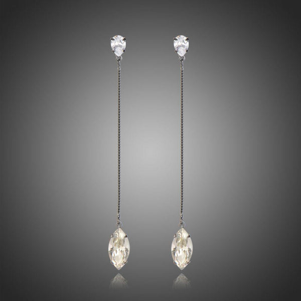 KHAISTA AAA CZ marquise dangle earrings on white background