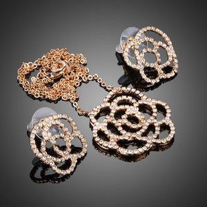 AAA CZ Flower Stud Earrings and Pendant Necklace Set - KHAISTA Fashion Jewellery