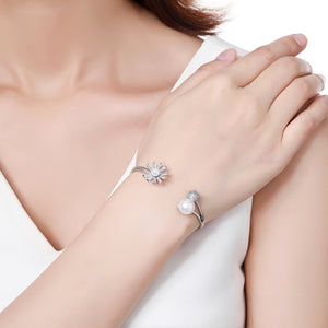 Flower Bracelet Pearl Bangle Adjustable - KHAISTA