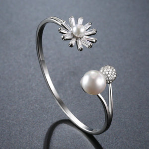 Flower Bracelet Pearl Bangle Adjustable - KHAISTA