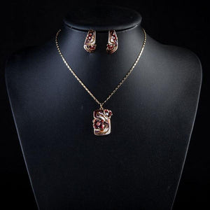 Artistic Blood Red Flower Stud Earrings & Necklace Set - KHAISTA Fashion Jewellery