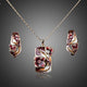 Deep Red Floral Crystal Stud Earrings and Necklace Set