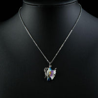 Close up detail of KHAISTA artistic crystal butterfly necklace
