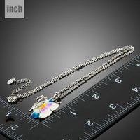Pendant detail on KHAISTA artistic crystal butterfly necklace