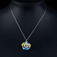 Close up detail of KHAISTA artistic crystal flower necklace