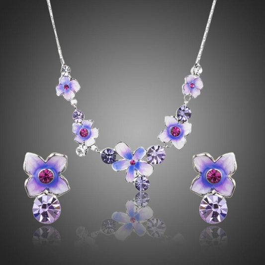 khaista artistic flower stud earrings and pendant necklace jewelry set image 1