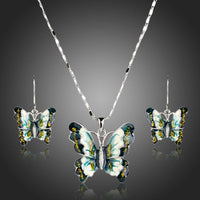 Khaista flying butterfly crystal pendant necklace drop earrings set