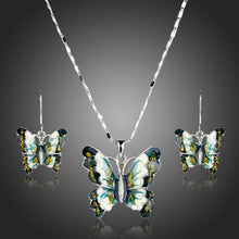 Load image into Gallery viewer, Artistic Flying Butterfly Pendant Necklace and Drop Earrings Set - KHAISTA Fashion Jewellery
