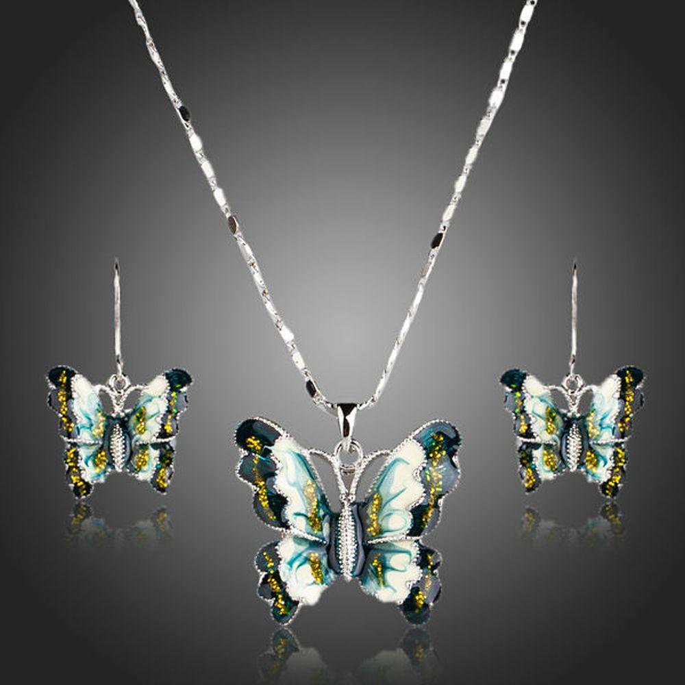 Artistic Flying Butterfly Pendant Necklace and Drop Earrings Set - KHAISTA Fashion Jewellery
