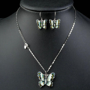 Artistic Flying Butterfly Pendant Necklace and Drop Earrings Set - KHAISTA Fashion Jewellery