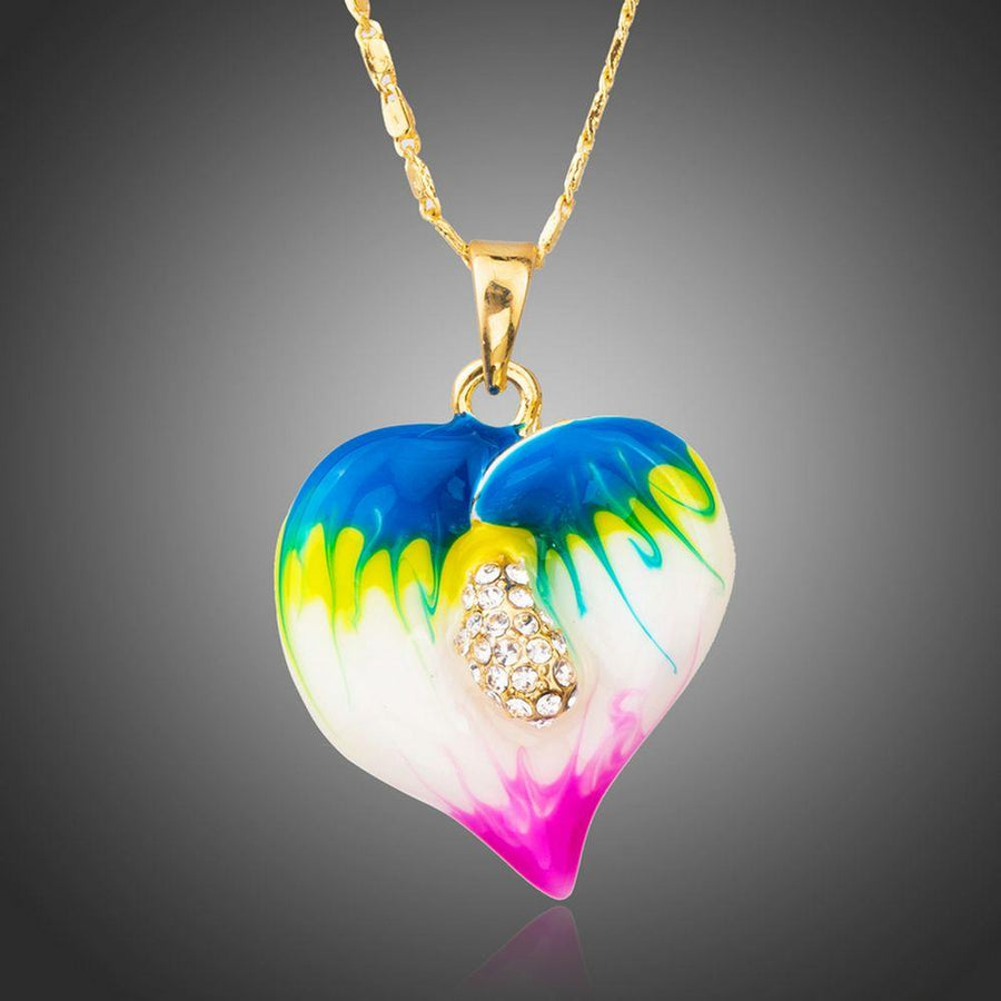 KHAISTA artistic crystal heart pendant necklace on white background