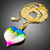 Side angle view of KHAISTA artistic crystal heart pendant necklace