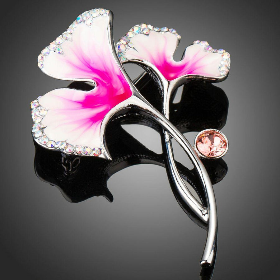 Khaista hot pink crystal flower brooch on white background