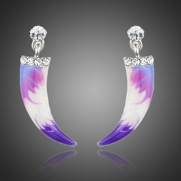 KHAISTA artistic crystal drop earrings on white background