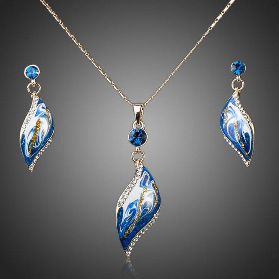 Khaista sky blue artistic crystal drop earrings necklace set