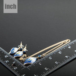 Artistic Sky Blue Jewellery Set (Drop Earrings + Necklace) - KHAISTA Fashion Jewellery