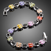 Close up detail of KHAISTA artistic CZ toggle bracelet