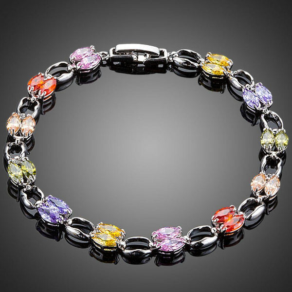 KHAISTA artistic CZ toggle bracelet on white background