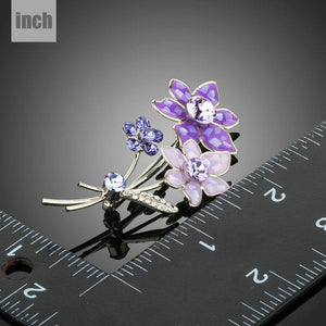 Artistic White Gold Violet Flower Brooch Pin - KHAISTA Fashion Jewellery