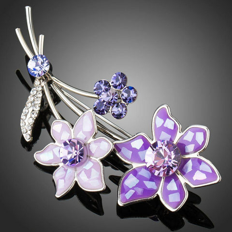 Artistic White Gold Violet Flower Brooch Pin