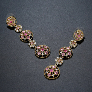 Austrian Crystals Long Drop Earrings -KPE0391 - KHAISTA Fashion Jewellery