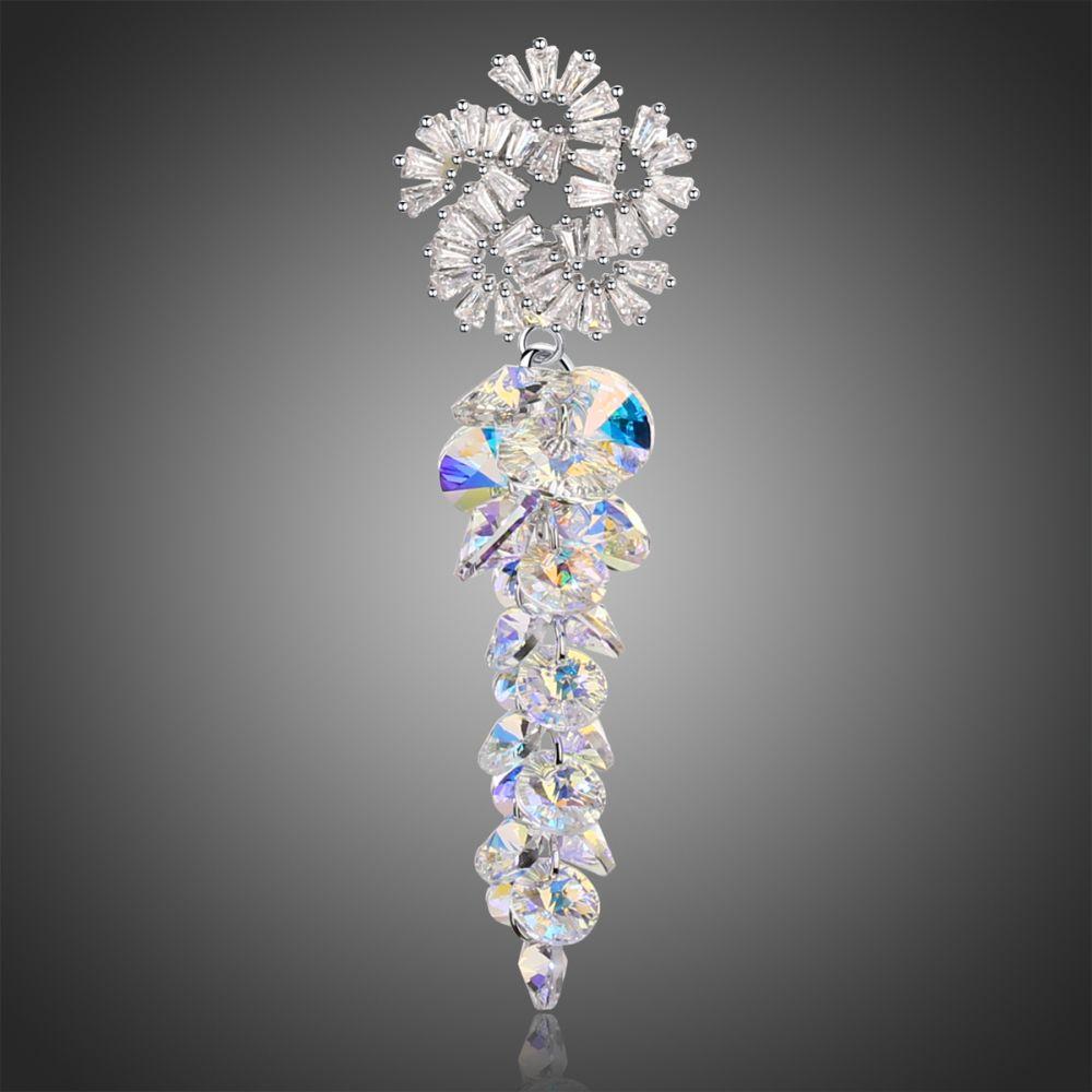 Austrian Crystals Snowflake Clear Zirconia Brooch - KHAISTA Fashion Jewellery