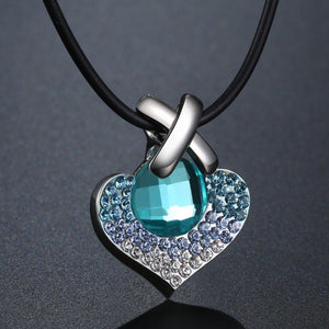 Big Heart Pendant Necklace For Wedding Blue Austrian Crystals Silver Color Fashion Jewelry - KHAISTA Fashion Jewellery