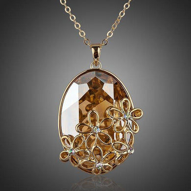 Big Oval Champagne Crystal Flower Necklace - KHAISTA Fashion Jewellery