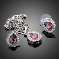 Close up of purple pear crystals on KHAISTA set