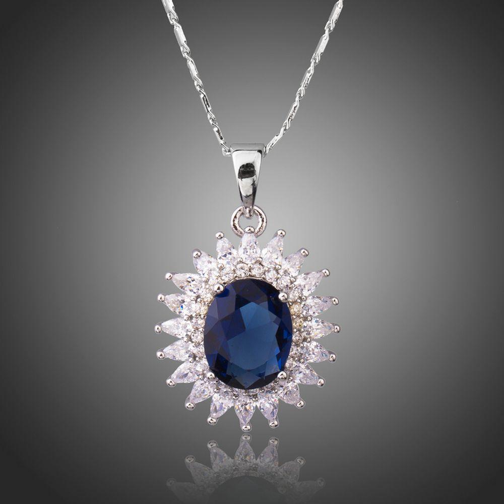 Big Round Blue Cubic Zirconia Necklace KPN0230 - KHAISTA Fashion Jewellery