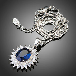 Big Round Blue Cubic Zirconia Necklace KPN0230 - KHAISTA Fashion Jewellery