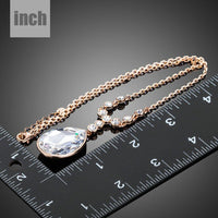 Pendant detail on KHAISTA large waterdrop crystal pendant necklace