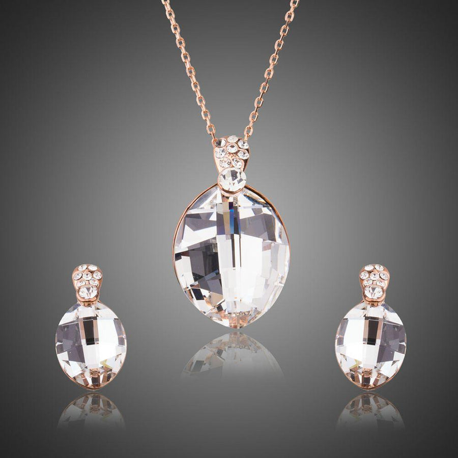 Khaista large waterdrop clear Austrian crystal earrings necklace set