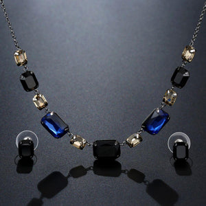 Black Australian Crystal Pendant Necklace Set - KHAISTA Fashion Jewellery