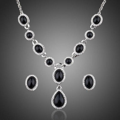 Black Crystal Necklace and Earrings Set